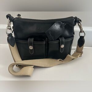 Vintage Dooney & Bourke florentine  Black Leather Bag with canvas strap.